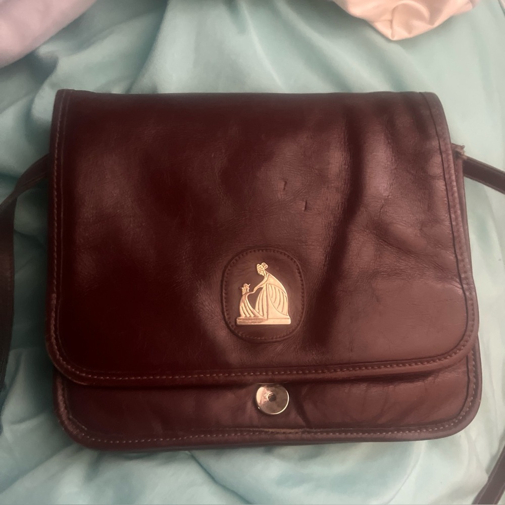 Brown Leather Bag with Gold Accent